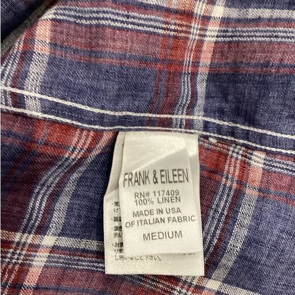 Frank & Eileen Mary Linen Button Front Shirtdress Blue Red Plaid Size Medium - Picture 9 of 10